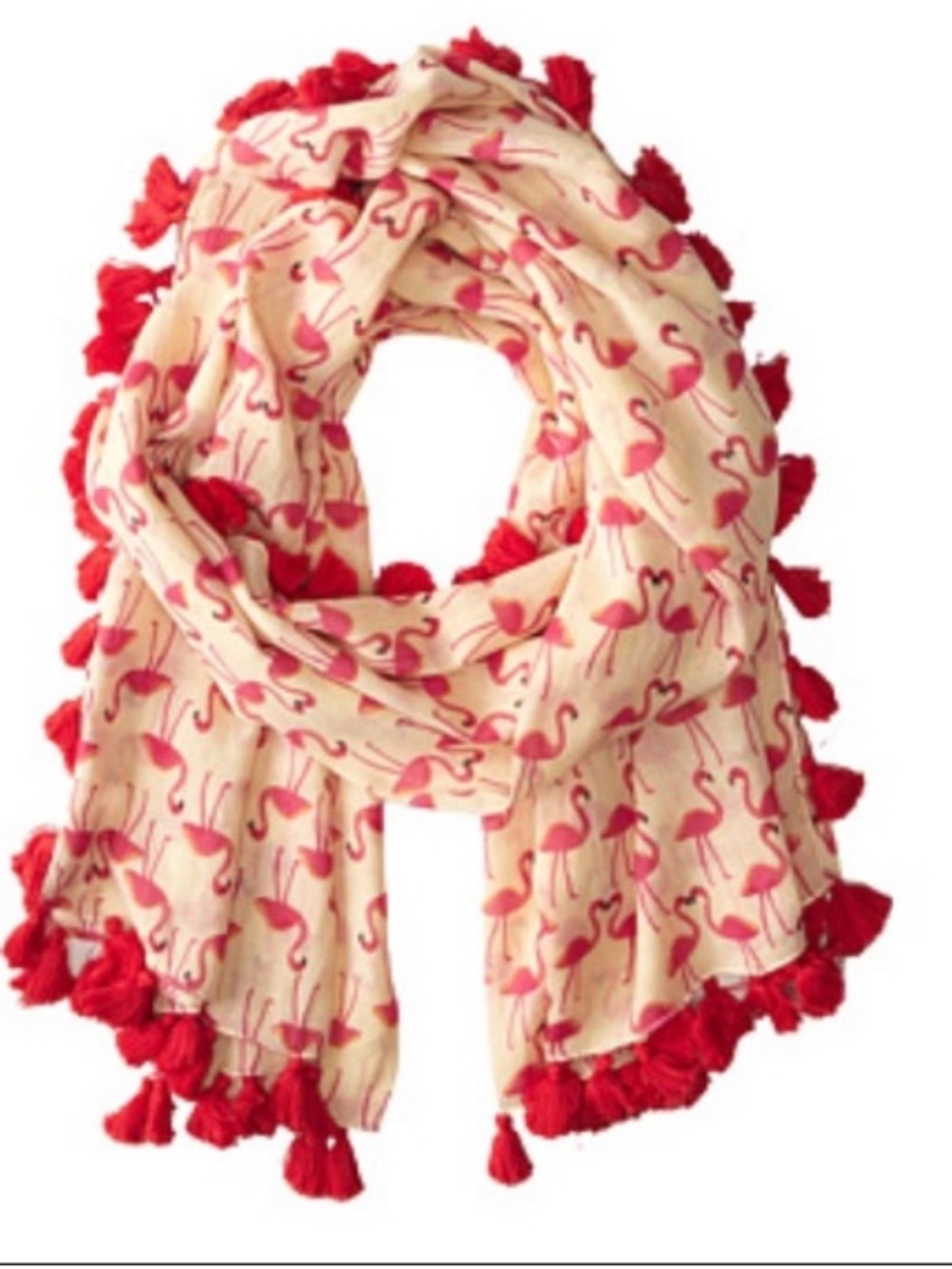 Bay Sky Flamingo Print with tassels Lightweight Cotton Scarf wrap NWOT